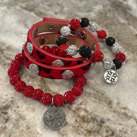 Rustic Cuff Jewelry Rustic Cuff Bracelet Set Red Black Silver